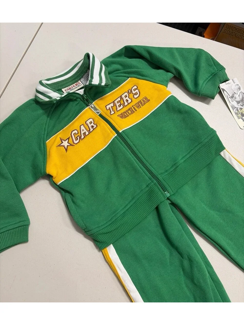 NWT Carter's Green & Yellow Sweatsuit Jumpsuit Tracksuit 3T